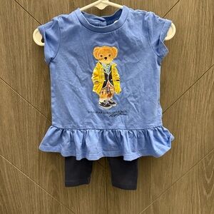 Ralph Lauren Blue Ruffle Tee with Bear and Navy Leggings